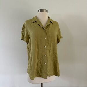 Vintage Ann Taylor 100% Silk Lime Green Button Down Short Sleeve Shirt Top